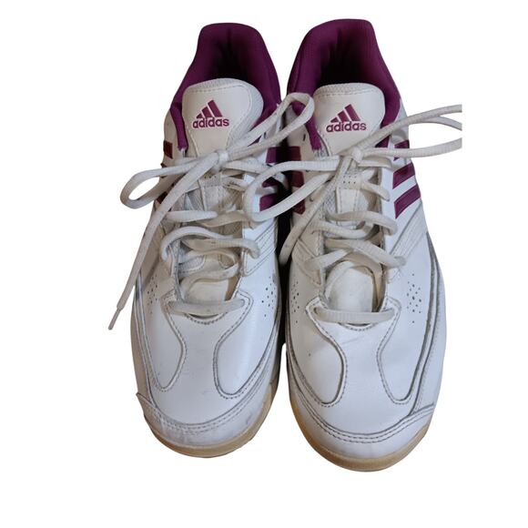 adidas Women's Bercuda 2.0 white with purple/magenta stripes size 10 - Picture 2 of 5